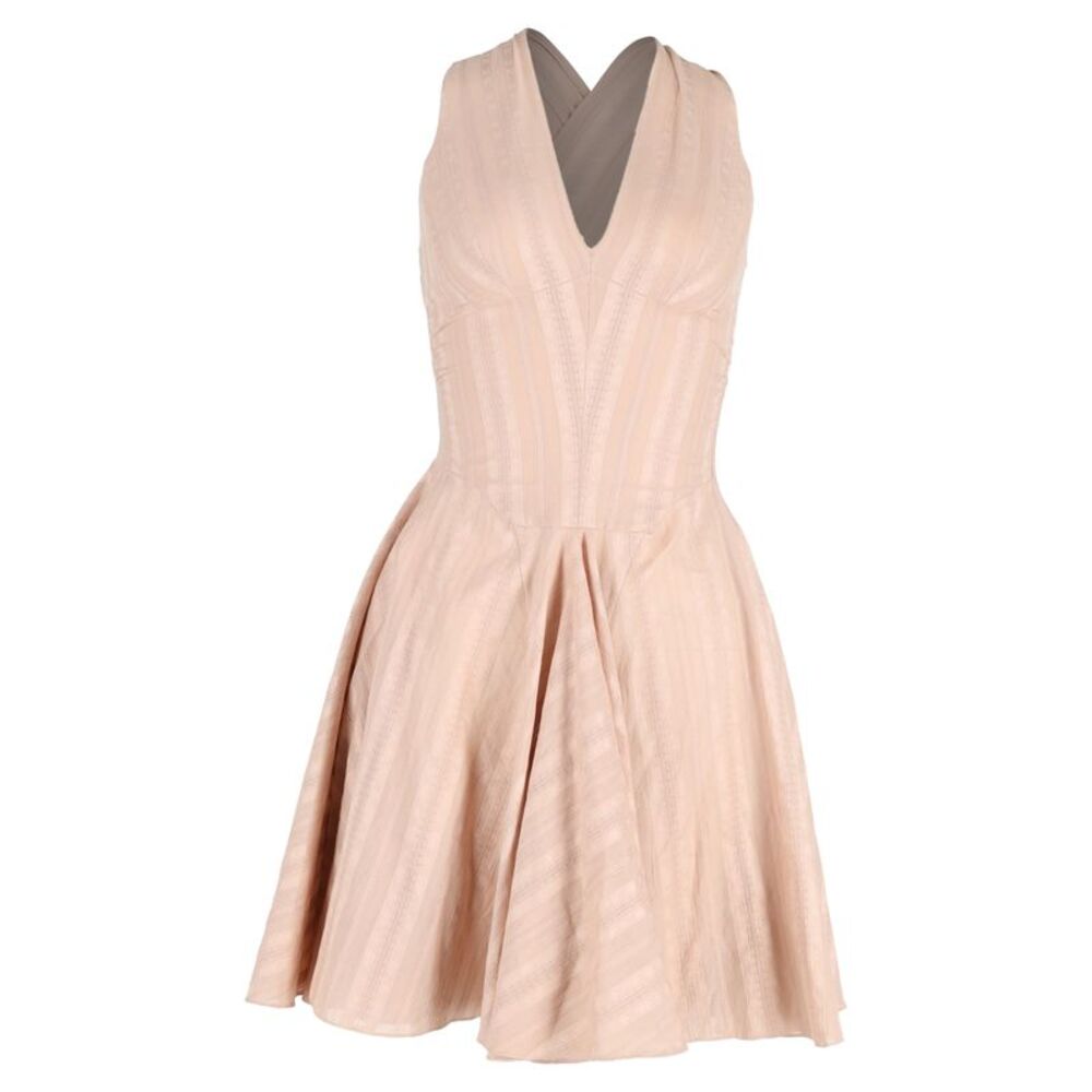 Alaïa Printed Mini Halterneck Flared Dress in Nude Viscose